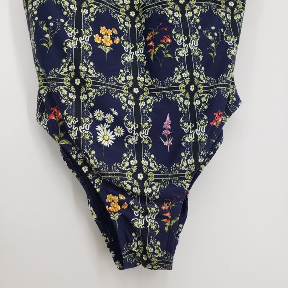Agua Bendita x Target Floral Tile Cheeky One Piece Swinsuit 1X Bathing Suit Navy - Picture 9 of 13